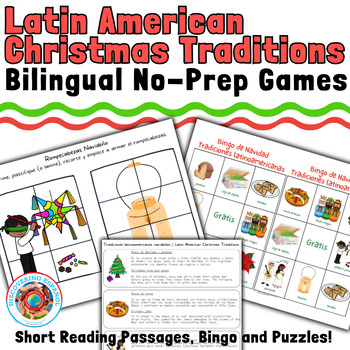 Preview of Bilingual: Latin America Christmas Traditions No-Prep Games, Puzzle & Bingo