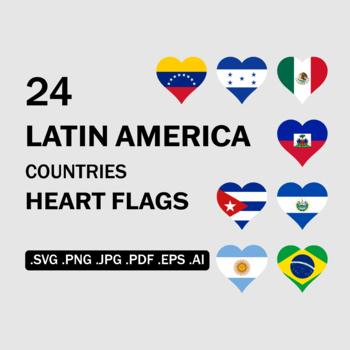 Preview of Latin America Countries Heart Love Shape Flags Cricut Set SVG PNG JPG PDF EPS AI