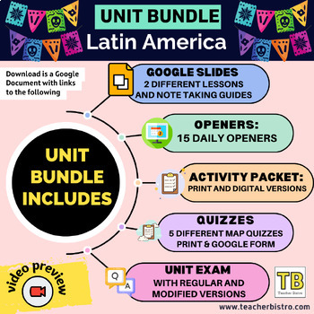 Preview of Latin America Geography Bundle (Google Slides, Activity Packet, Quizzes, Opener)