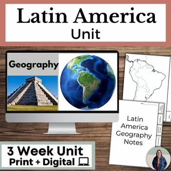 Preview of Latin America Geography Unit with Guided Notes and Map Activities