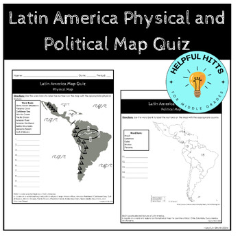 Preview of Latin America Map Quiz- 6th Grade Georgia Standards of Excellence (GSE)