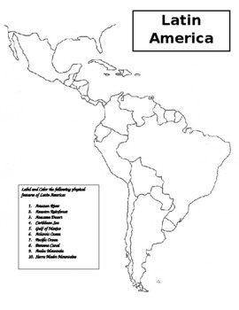 Preview of Latin America Physical Map for Labeling/Coloing