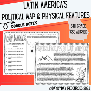 Preview of Latin America Political & Physical Features Map Doodle Notes (GSE SS6G1)