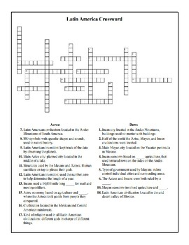 Preview of Latin American (Aztec, Mayan, Incan) History Crossword with Notes Word Bank