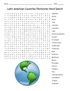 Preview of Latin American Countries/Territories Word Search!