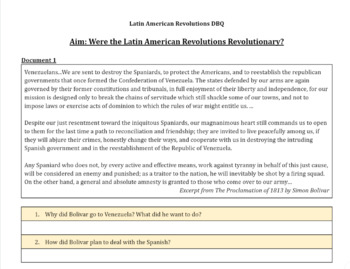 Preview of Latin American Revolutions DBQ