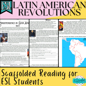 Preview of Latin American Revolutions - ESL/ELL/EFL Friendly Scaffolded Reading