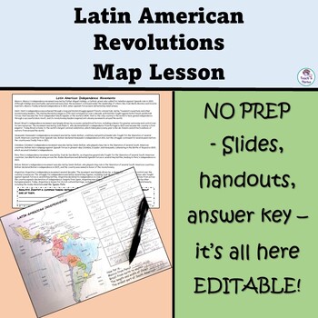 Preview of Latin American Revolutions Map Lesson, Editable (2 Versions)