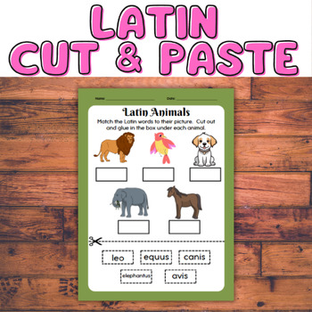 Preview of Latin Language Animal Vocabulary Worksheet: Cut and Paste Fun!