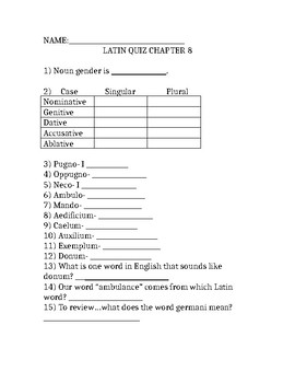 Preview of Latin Chapter 8 Quiz