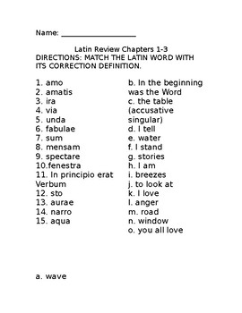 Preview of Latin Chapters 1-3 Matching