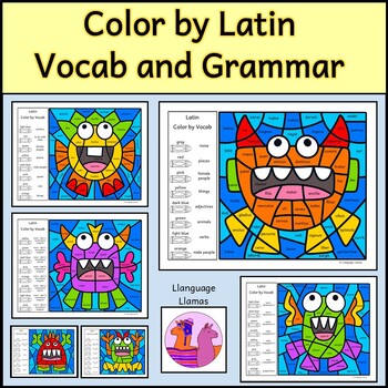 Preview of Latin Color by Vocabulary, Grammar, Parts of Speech - Monster theme