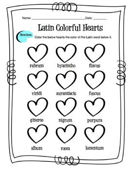 Preview of Latin Colors Worksheet