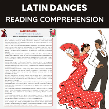 Preview of Latin Dances Hispanic Heritage Reading Comprehension | Salsa Tango Merengue