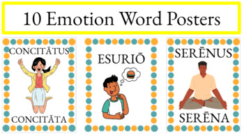 Preview of Latin Feelings and Emotion Words Posters (Classroom Decor) - Color Dots Border