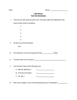 Preview of Latin First Declension Notetaking Guide