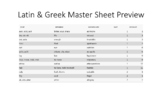 Latin& Greek with Vocabulary Master Sheet