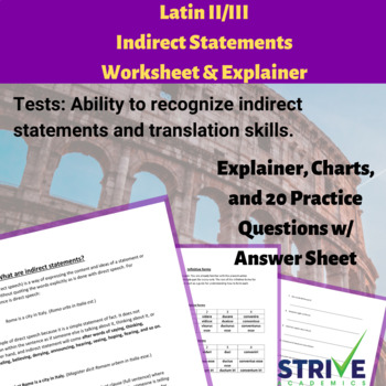 Preview of Latin II/III: Indirect Statements Worksheet and Explainer