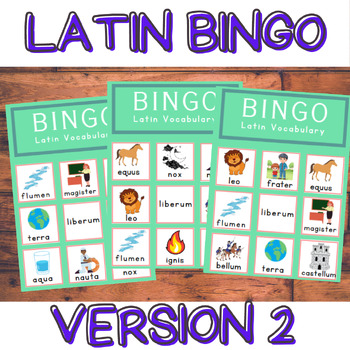 Preview of Latin Language Vocabulary Bingo Game! VERSION 2! 8 Cards for Small Group/Centers