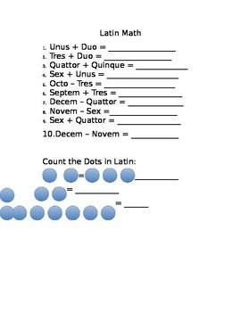 Preview of Latin Math Worksheet