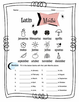 Preview of Latin Months Worksheet