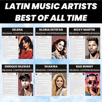 Preview of Latin Music Artists Reading Comprehension Worksheets Bundle | Hispanic Heritage