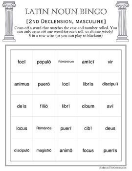 Preview of Latin Noun Bingo Game (2nd Declension, Masculine)