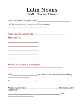 Preview of Latin Noun Notes - LNM1 Chapter 1 Notes