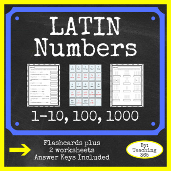 Preview of Latin Numbers 1-10, 100, 1000 Flash Cards and Worksheets