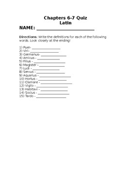 Preview of Latin Quiz Chapters 6-7