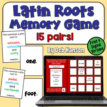 Preview of Latin Root Memory Game in Print and Digital