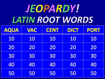 Preview of Latin Root Word Jeopardy