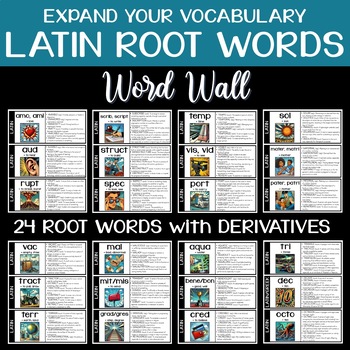 Preview of Latin Roots Morphology Word Wall Cards / Task Cards / Editable