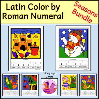 Preview of Latin Seasons Color by Number Pictures - Seasonal Bundle