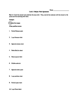 Preview of Latin Subject-Verb Agreement Worksheet