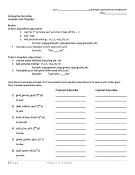 Preview of Latin Subjunctive Formation Worksheet: Imperfect and Pluperfect