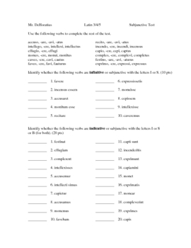 Preview of Latin Subjunctive Test on All Tenses