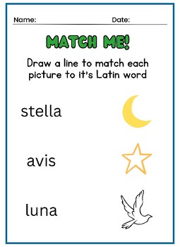 Preview of Latin Vocabulary Practice: Matching Words and Pictures - 15 Worksheets with Key