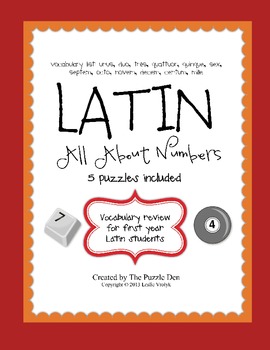 Preview of Latin Vocabulary Puzzles - Review of Numbers for First Year Latin Students