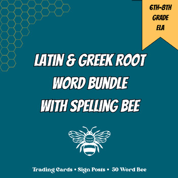 Preview of Latin and Greek Root Words Task Card Bundle with Spelling Bee 6-8 ELA