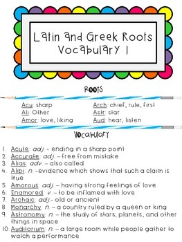 Preview of Latin and Greek Vocabulary Words
