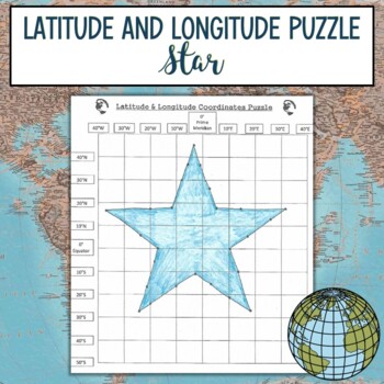 Preview of Latitude and Longitude Practice Puzzle Review Activity - Star