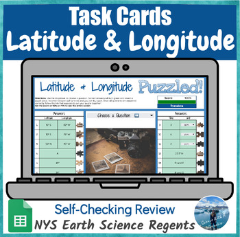 Preview of Latitude & Longitude Digital Task Cards Review Activity | NYS Earth Sc. Regents