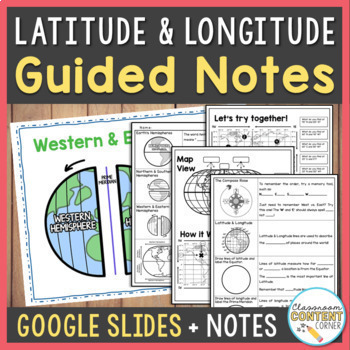 Preview of Latitude & Longitude & Hemispheres Lesson Slides & Guided Notes | Google Slides