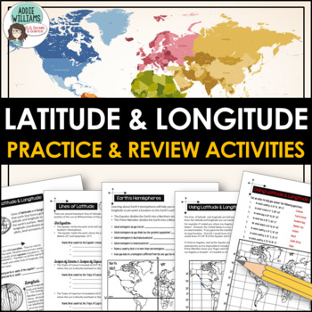 Preview of Latitude and Longitude Worksheet Activities for Practice and Review