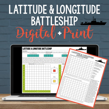 Preview of Latitude and Longitude Battleship - Digital and Print - Fun Geography Activities