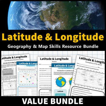 Preview of Latitude and Longitude Bundle | Map Skills Activities Task Cards Presentation