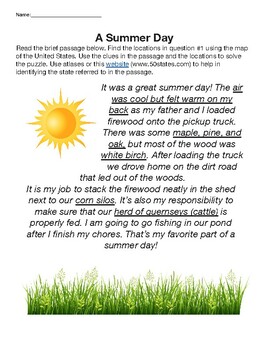 Preview of Latitude and Longitude Geography Activity: A Summer Day (Key included)
