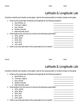 Preview of Latitude and Longitude Lab