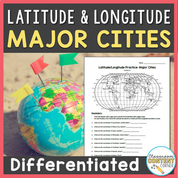 Preview of Latitude and Longitude Worksheet | Major Cities Activity